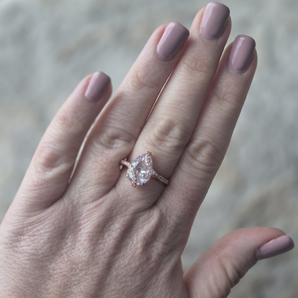 Rose Gold Teardrop Ring with Crystal Accent